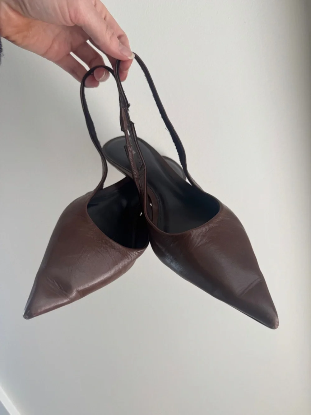 Zara Brown Pointed Slingback Heels - Picture 4 of 5